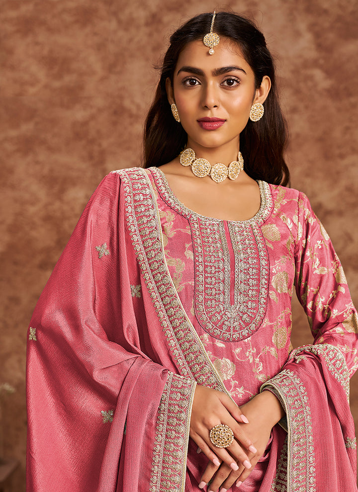 Dola Silk Salwar Suit | Chinon Dupatta with Santoon Bottom & Embroidery