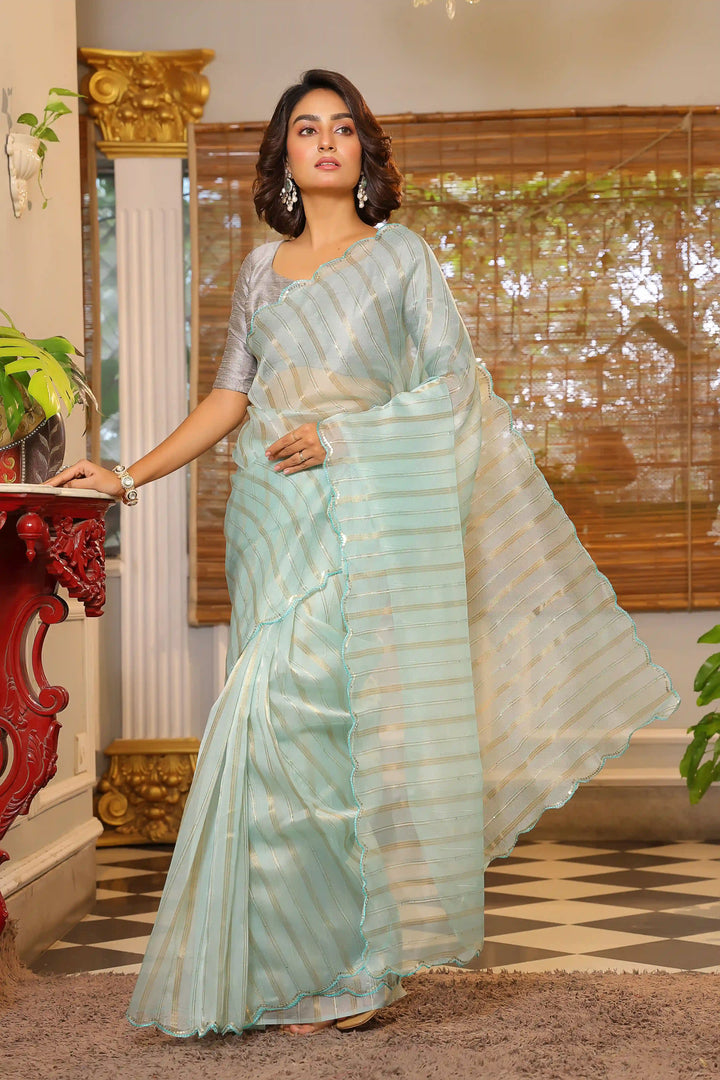 Stunning Organza Saree | Arco Cut Work & Sequins Wedding & Festive Wear