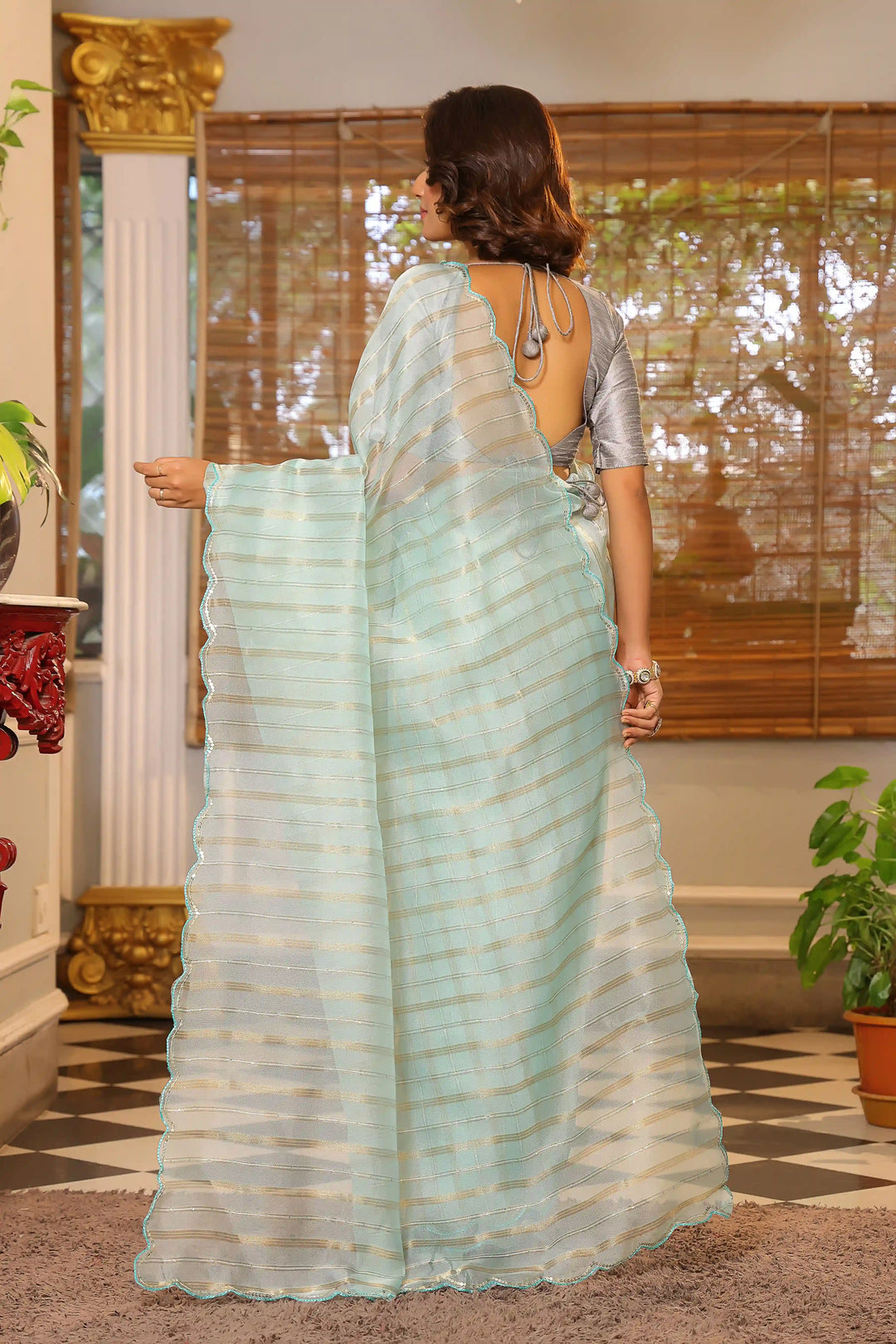 Stunning Organza Saree | Arco Cut Work & Sequins Wedding & Festive Wear