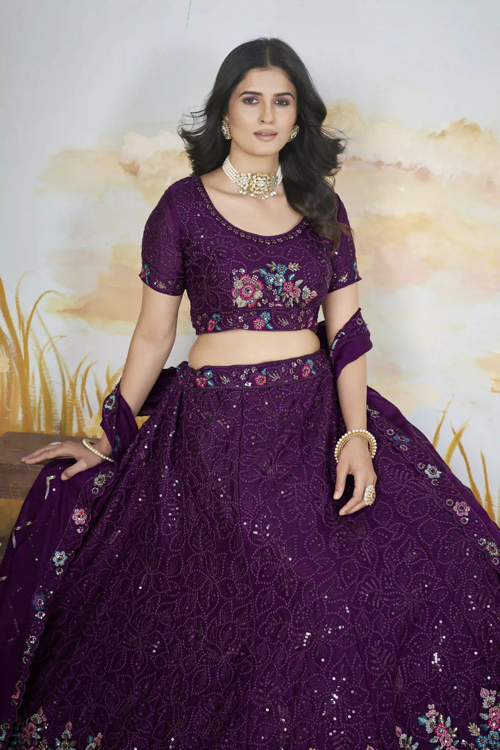 Designer Chinon Lehenga Choli | Sequin & Thread Embroidery Wedding Collection