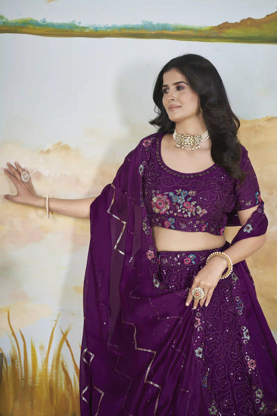 Designer Chinon Lehenga Choli | Sequin & Thread Embroidery Wedding Collection