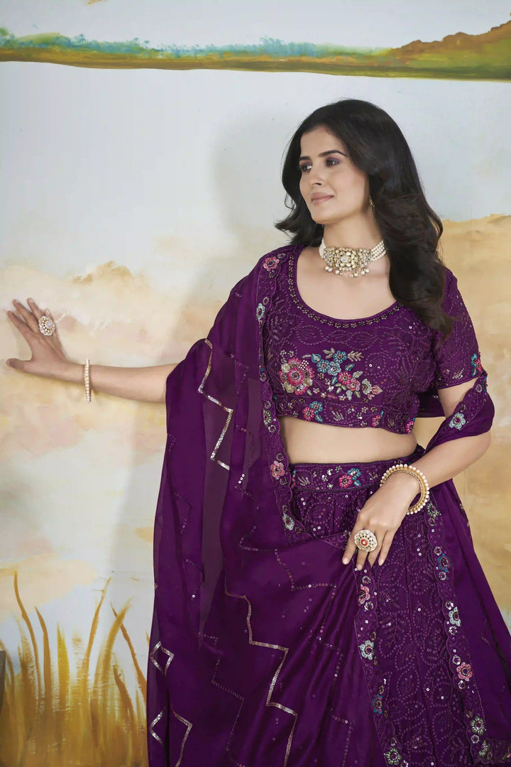 Designer Chinon Lehenga Choli | Sequin & Thread Embroidery Wedding Collection