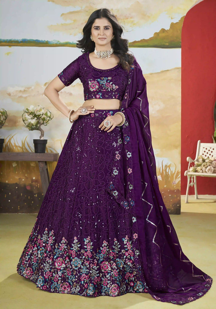 Designer Chinon Lehenga Choli | Sequin & Thread Embroidery Wedding Collection