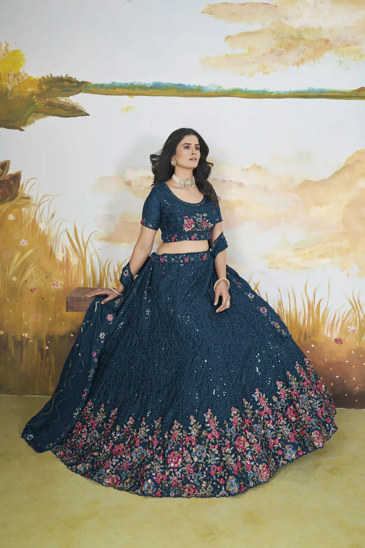 Designer Chinon Lehenga Choli | Sequin & Thread Embroidery Wedding Collection
