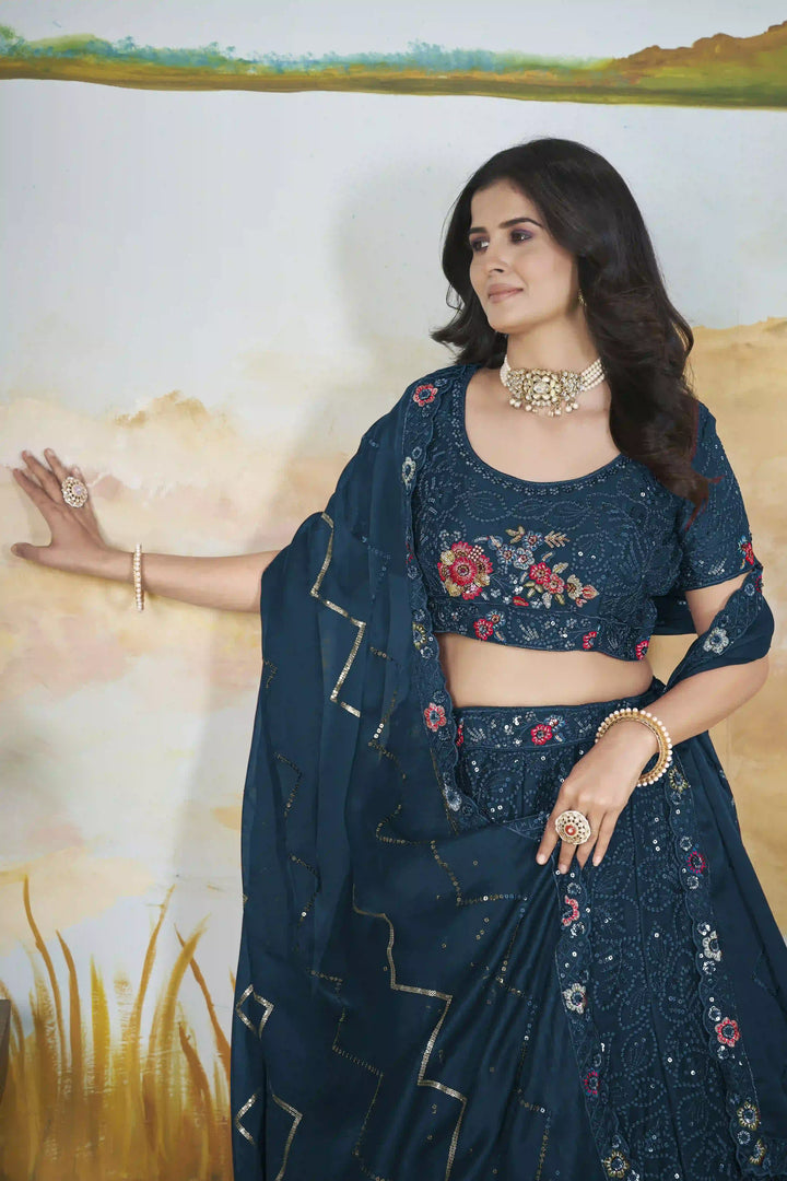 Designer Chinon Lehenga Choli | Sequin & Thread Embroidery Wedding Collection