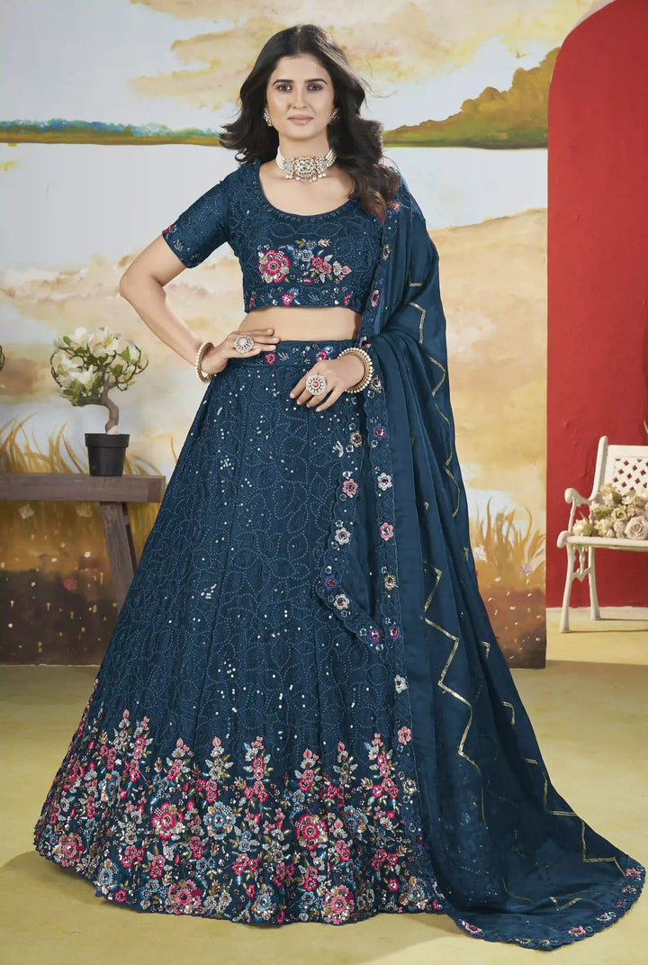 Designer Chinon Lehenga Choli | Sequin & Thread Embroidery Wedding Collection