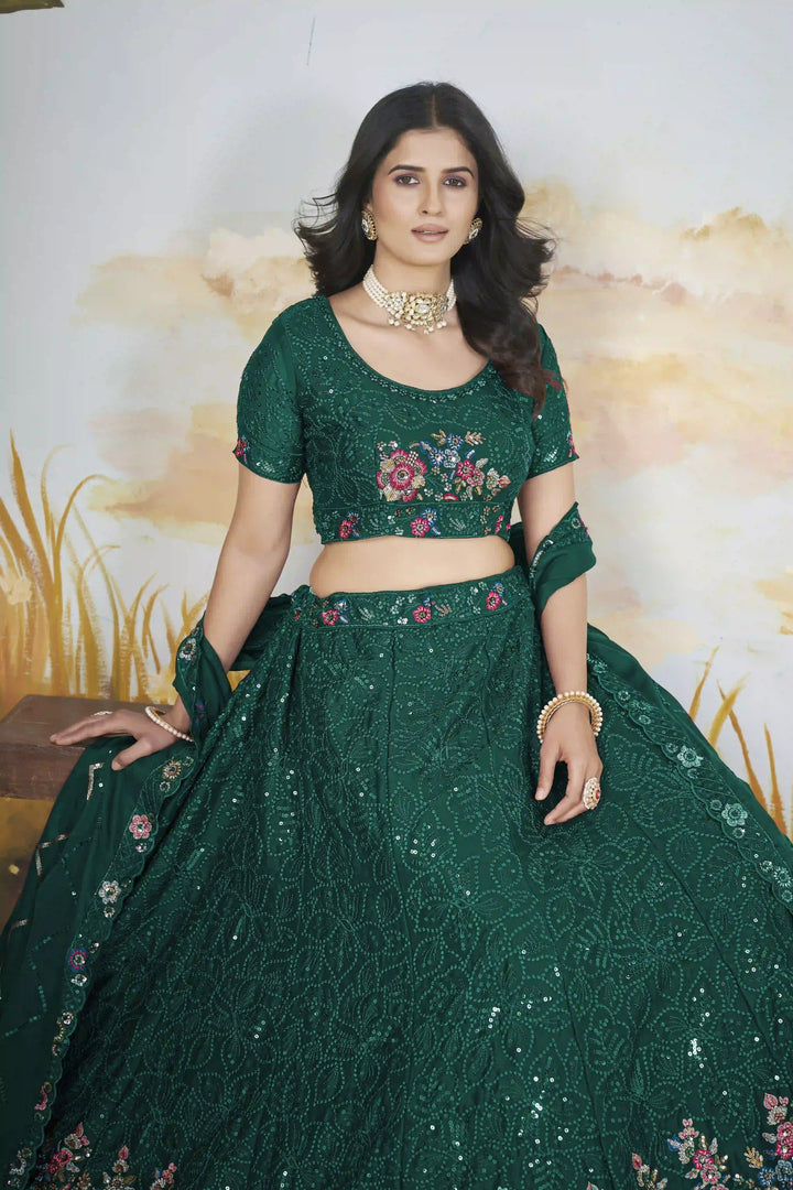 Designer Chinon Lehenga Choli | Sequin & Thread Embroidery Wedding Collection