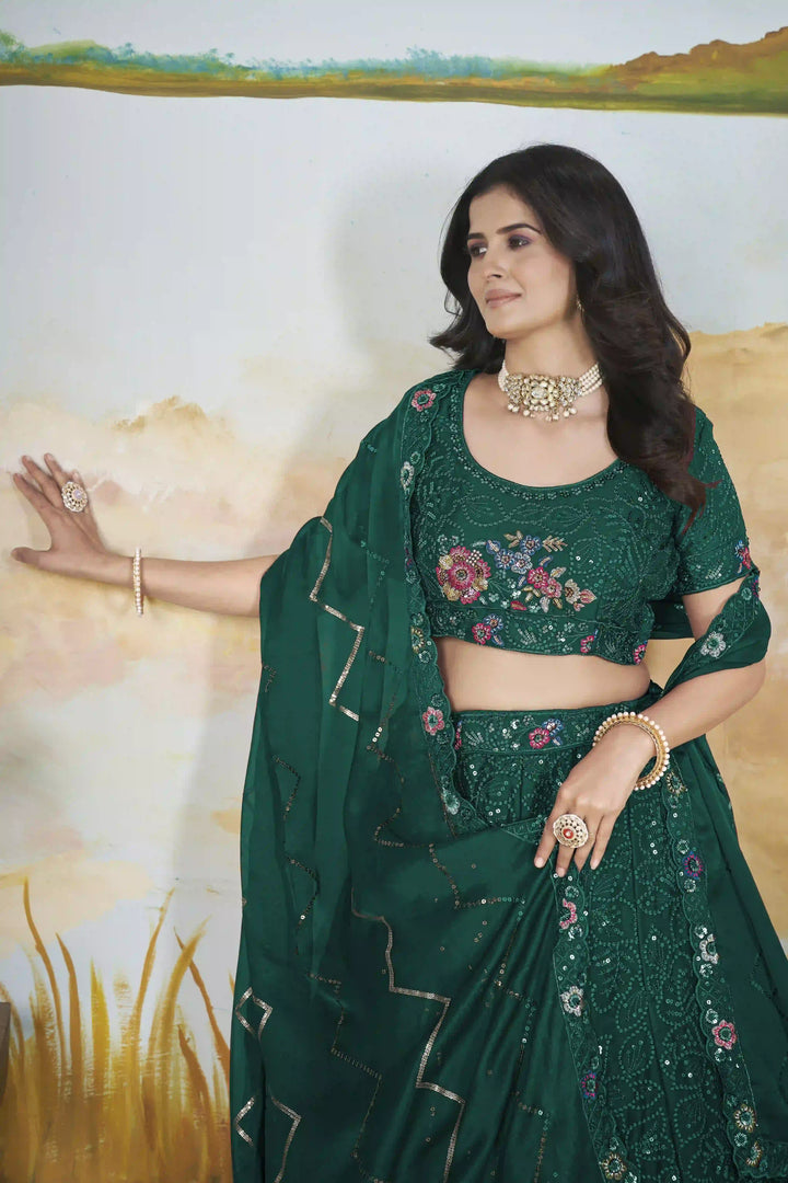Designer Chinon Lehenga Choli | Sequin & Thread Embroidery Wedding Collection