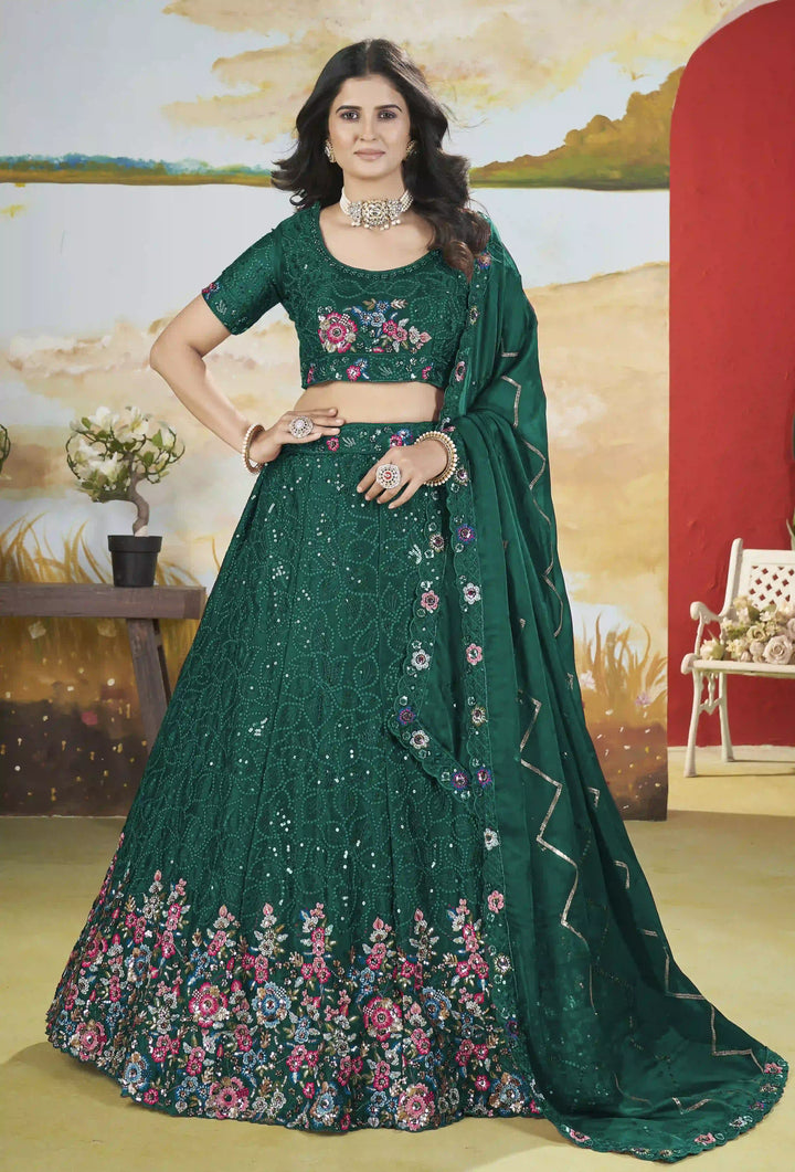 Designer Chinon Lehenga Choli | Sequin & Thread Embroidery Wedding Collection