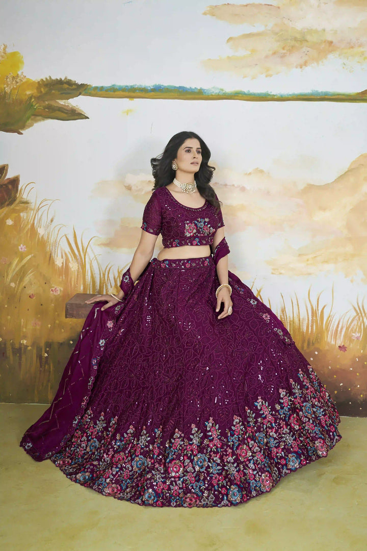 Designer Chinon Lehenga Choli | Sequin & Thread Embroidery Wedding Collection