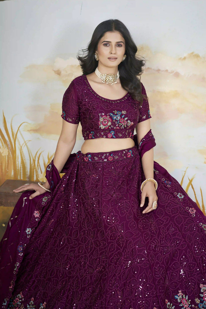 Designer Chinon Lehenga Choli | Sequin & Thread Embroidery Wedding Collection