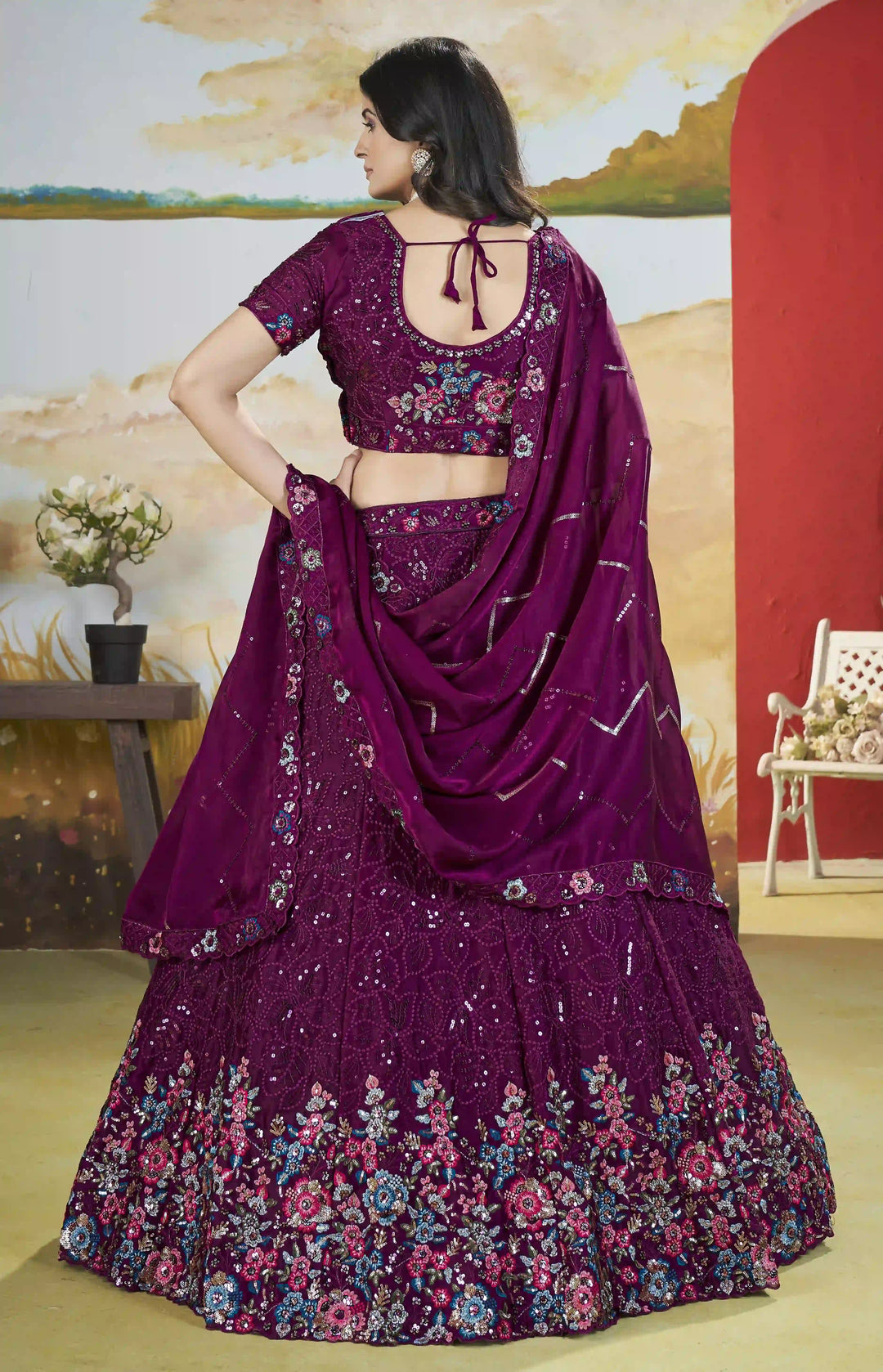 Designer Chinon Lehenga Choli | Sequin & Thread Embroidery Wedding Collection