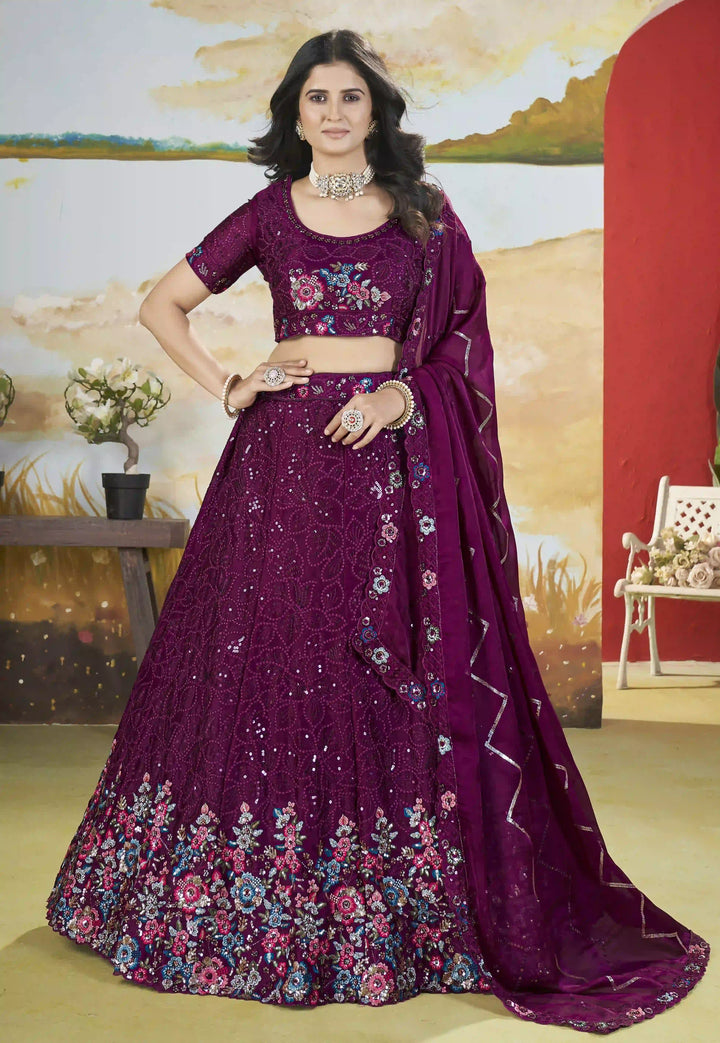 Designer Chinon Lehenga Choli | Sequin & Thread Embroidery Wedding Collection