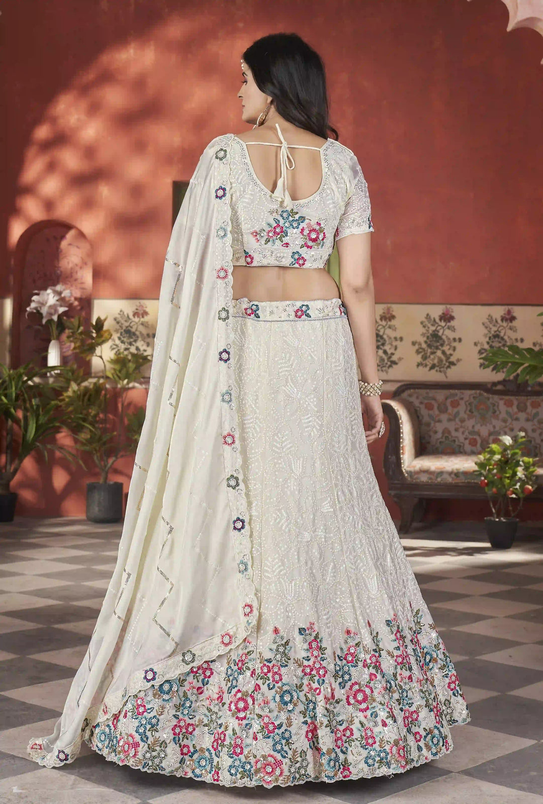 Designer Chinon Lehenga Choli | Sequin & Thread Embroidery Wedding Collection