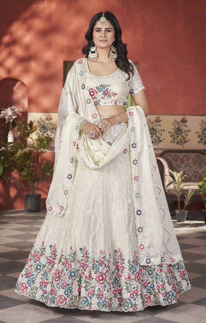 Designer Chinon Lehenga Choli | Sequin & Thread Embroidery Wedding Collection