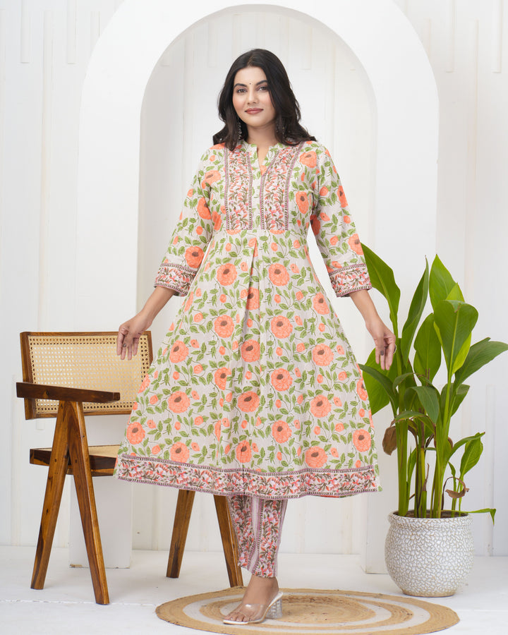 Elegant Off White Kurti Set | Cotton Fabric Festive & Daily Wear