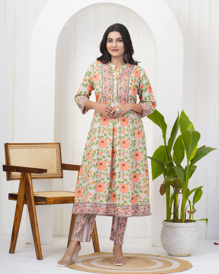Elegant Off White Kurti Set | Cotton Fabric Festive & Daily Wear