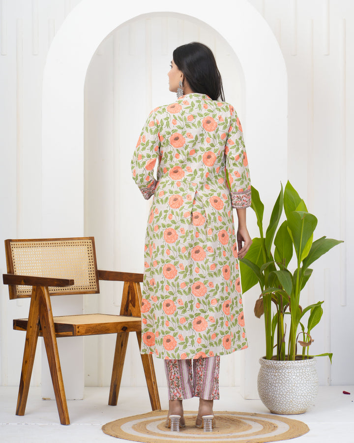Elegant Off White Kurti Set | Cotton Fabric Festive & Daily Wear