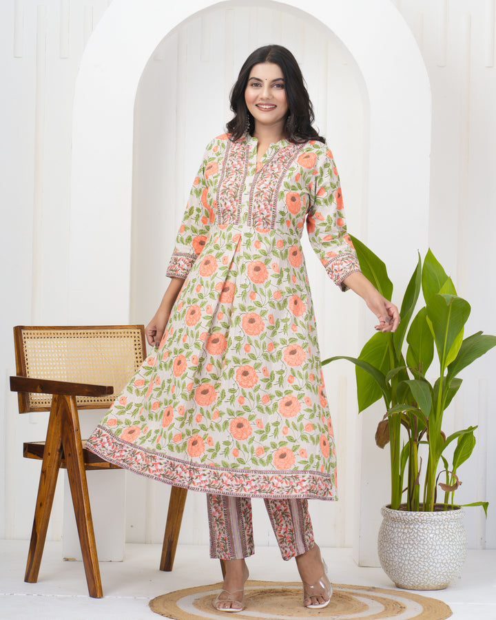 Elegant Off White Kurti Set | Cotton Fabric Festive & Daily Wear