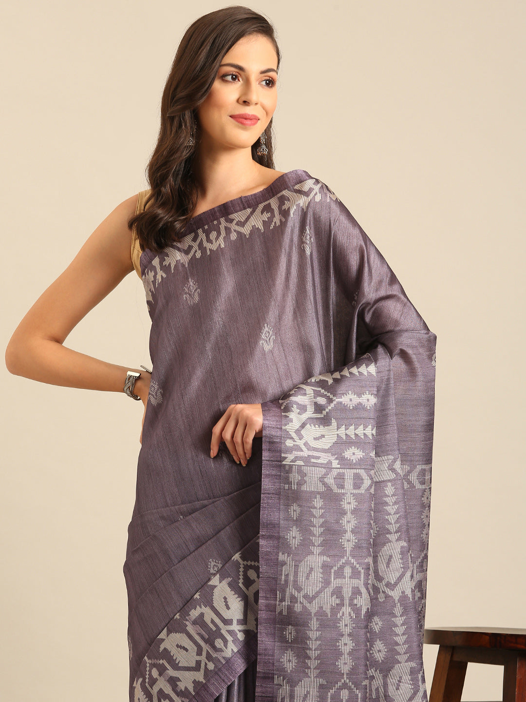 Designer Printed Saree | Purple Cotton Saree for Traditional Occasions