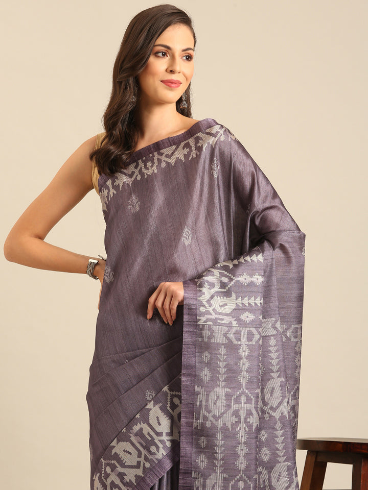 Designer Printed Saree | Purple Cotton Saree for Traditional Occasions