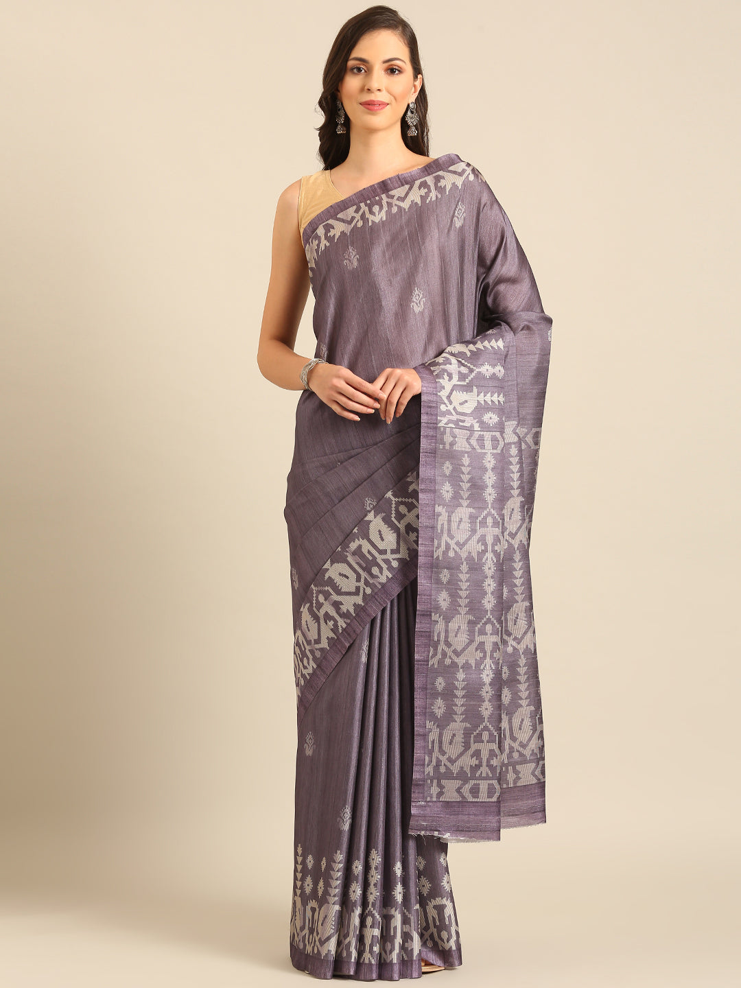 Designer Printed Saree | Purple Cotton Saree for Traditional Occasions