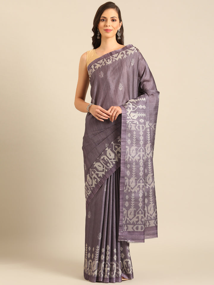 Designer Printed Saree | Purple Cotton Saree for Traditional Occasions