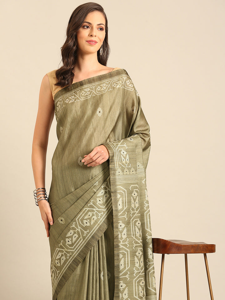 Dusty Green Cotton Saree | Perfect for Weddings & Special Events