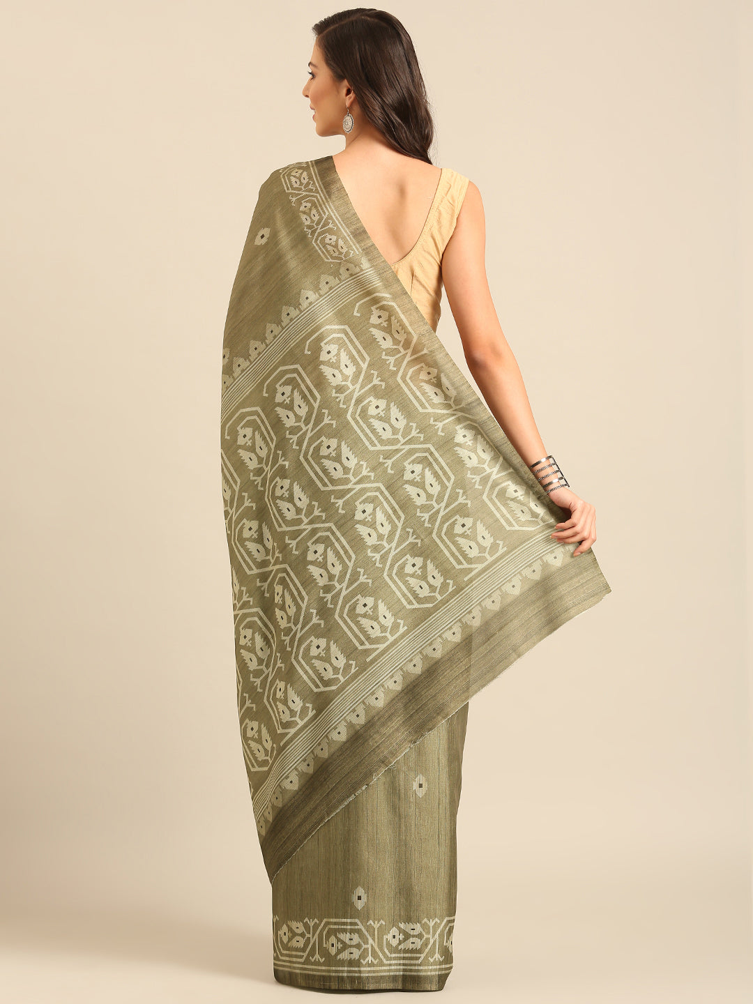 Dusty Green Cotton Saree | Perfect for Weddings & Special Events