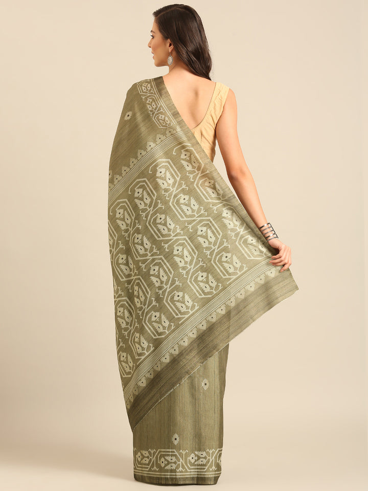 Dusty Green Cotton Saree | Perfect for Weddings & Special Events