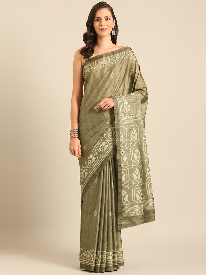 Dusty Green Cotton Saree | Perfect for Weddings & Special Events