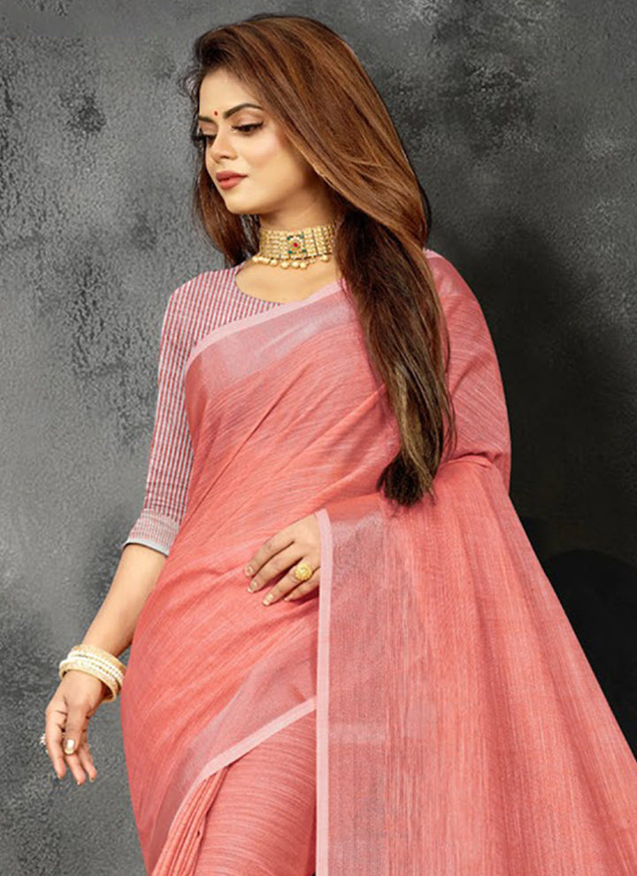 Ethnic Charm Linen Saree | Elegant Wevon Designer Embellishment