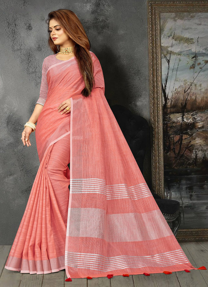 Ethnic Charm Linen Saree | Elegant Wevon Designer Embellishment