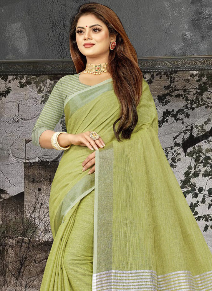 Ethnic Charm Linen Saree | Elegant Wevon Designer Embellishment