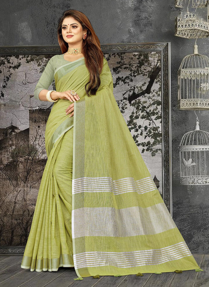 Ethnic Charm Linen Saree | Elegant Wevon Designer Embellishment