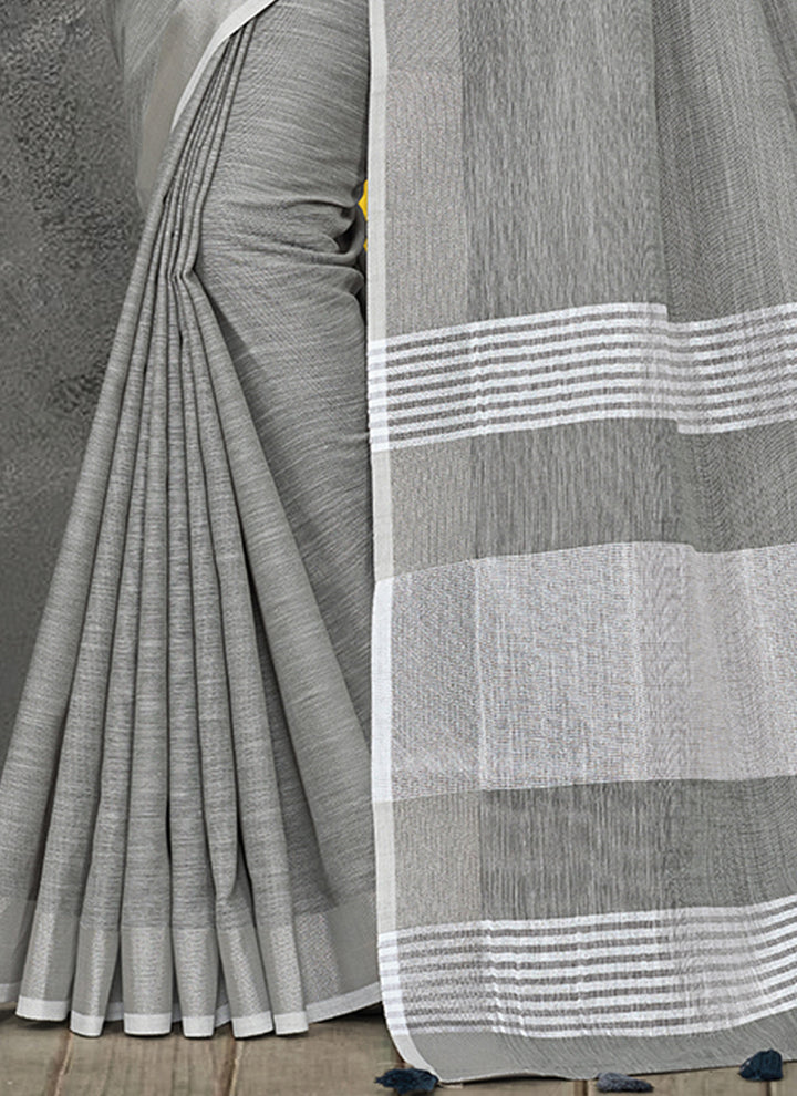 Ethnic Charm Linen Saree | Elegant Wevon Designer Embellishment