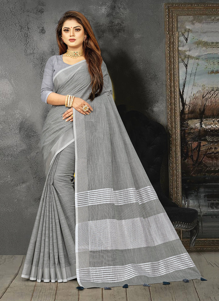 Ethnic Charm Linen Saree | Elegant Wevon Designer Embellishment