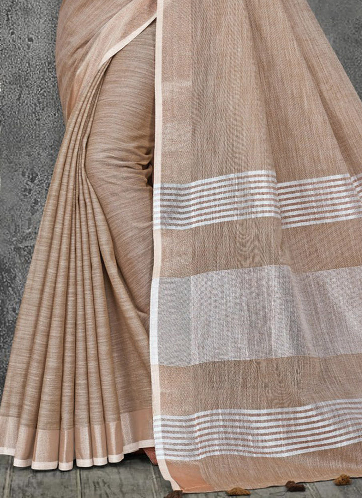 Ethnic Charm Linen Saree | Elegant Wevon Designer Embellishment