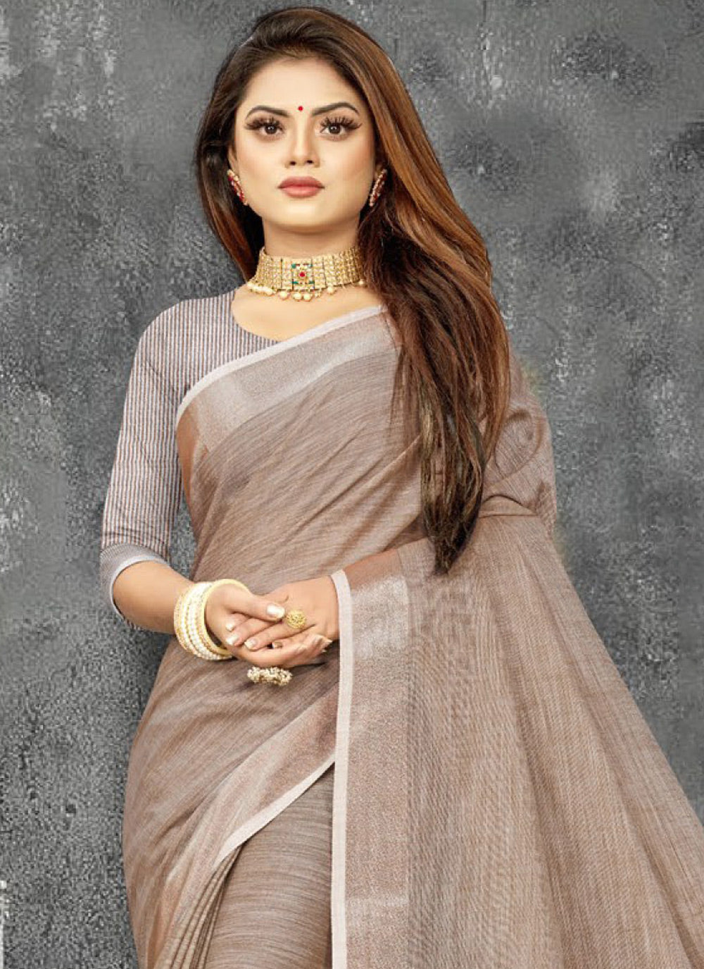 Ethnic Charm Linen Saree | Elegant Wevon Designer Embellishment