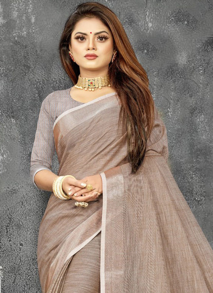 Ethnic Charm Linen Saree | Elegant Wevon Designer Embellishment