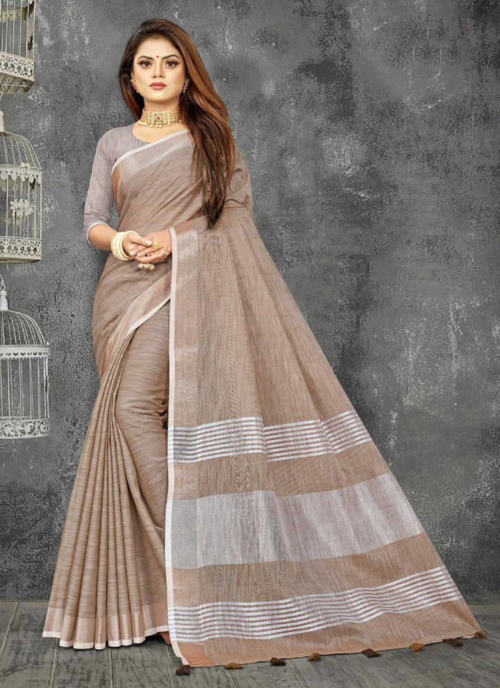 Ethnic Charm Linen Saree | Elegant Wevon Designer Embellishment