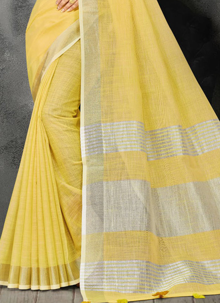 Ethnic Charm Linen Saree | Elegant Wevon Designer Embellishment