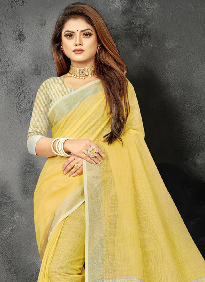 Ethnic Charm Linen Saree | Elegant Wevon Designer Embellishment