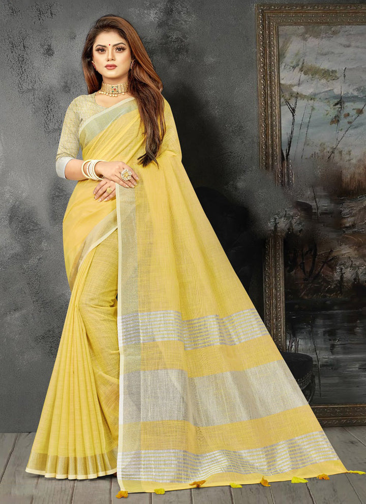 Ethnic Charm Linen Saree | Elegant Wevon Designer Embellishment