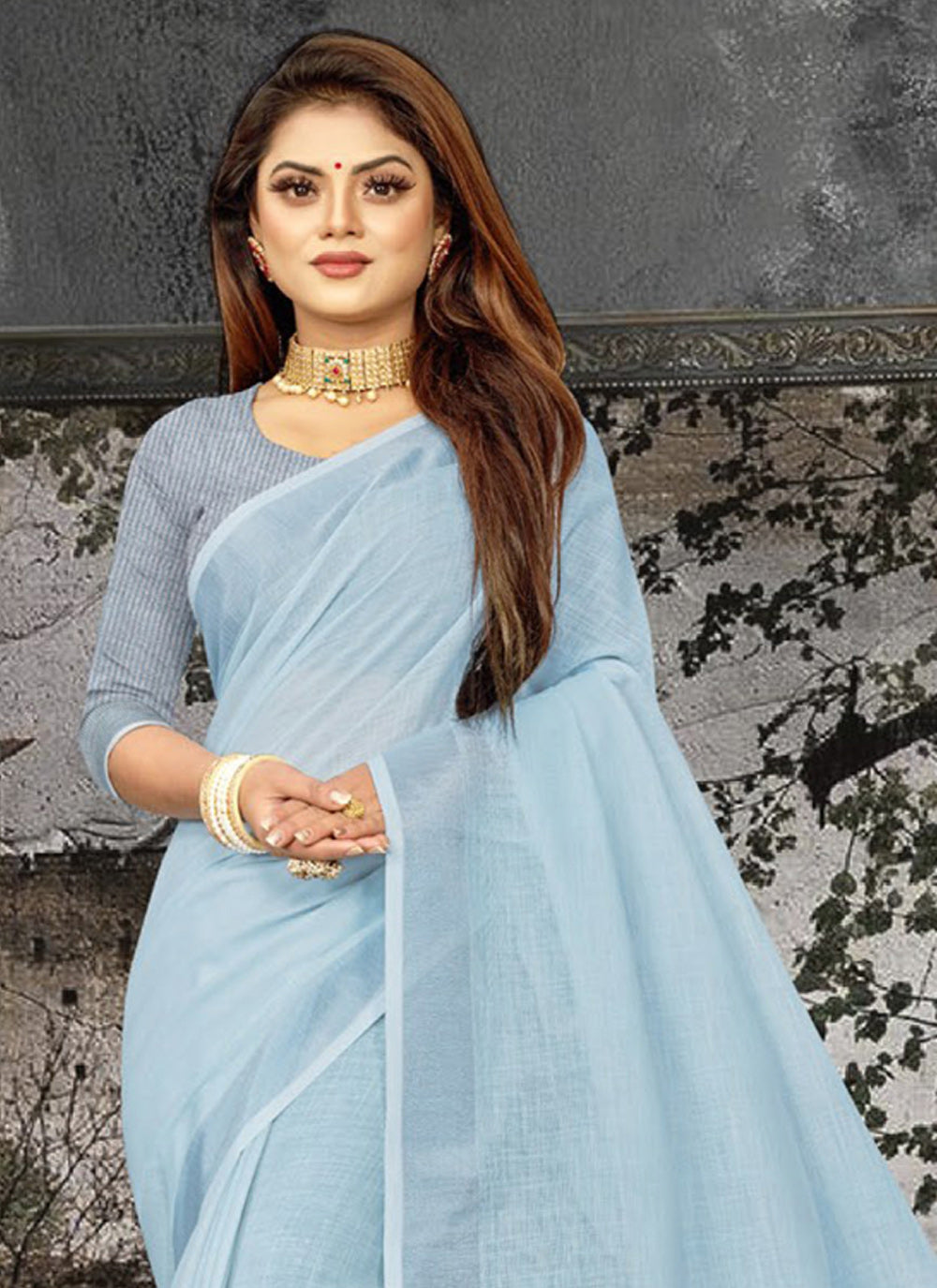 Ethnic Charm Linen Saree | Elegant Wevon Designer Embellishment