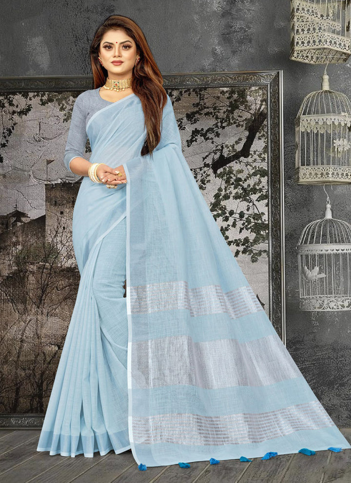 Ethnic Charm Linen Saree | Elegant Wevon Designer Embellishment