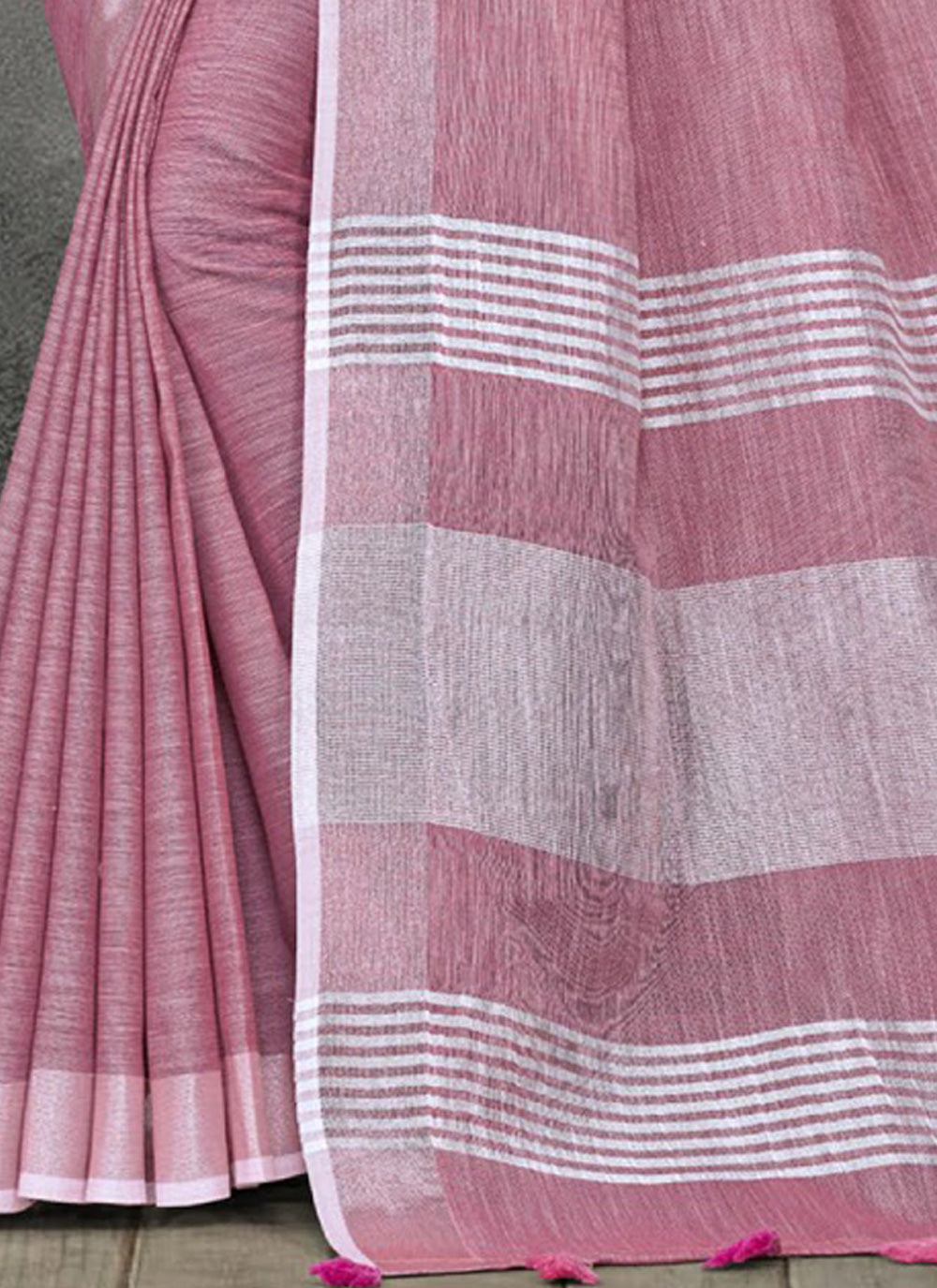 Ethnic Charm Linen Saree | Elegant Wevon Designer Embellishment