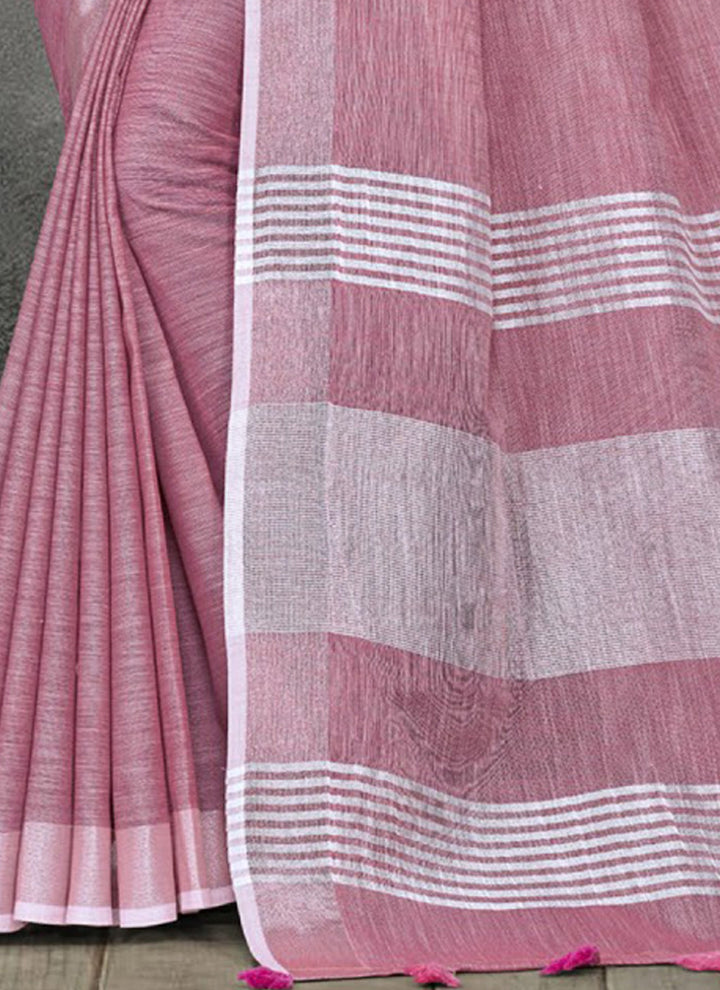 Ethnic Charm Linen Saree | Elegant Wevon Designer Embellishment