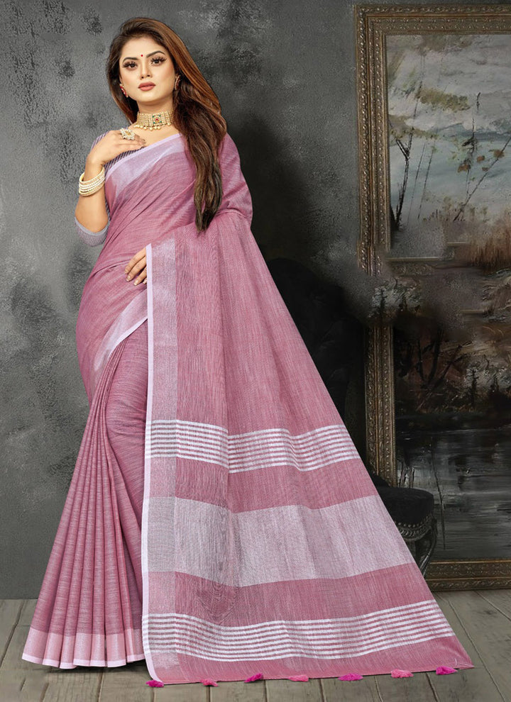 Ethnic Charm Linen Saree | Elegant Wevon Designer Embellishment