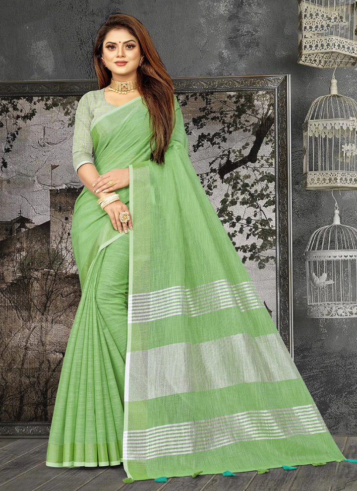 Ethnic Charm Linen Saree | Elegant Wevon Designer Embellishment